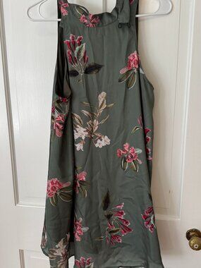 Show Me Your Mumu Olive Floral Open Back Swing Mini Dress Small